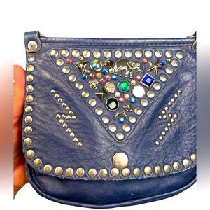 Vintage rock studded leather crossbody‎ purse